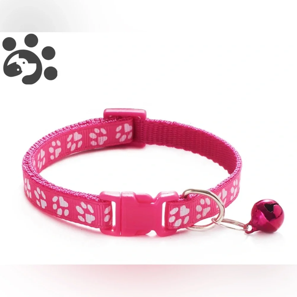 Cat Dog Collar with Bell Adjustable Buckle Basic Collar Durable Nylon Collars